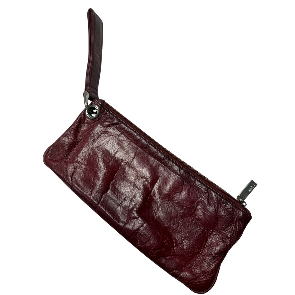 Hobo The Original Burgundy Tumbled Leather Wristlet Pouch Clutch Bag